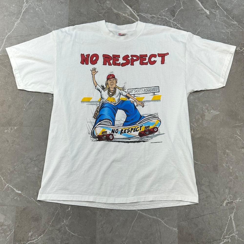 90s Vintage No Respect Skateboarding Graphic Tee Men XL Short Sleeve Skate Shirt